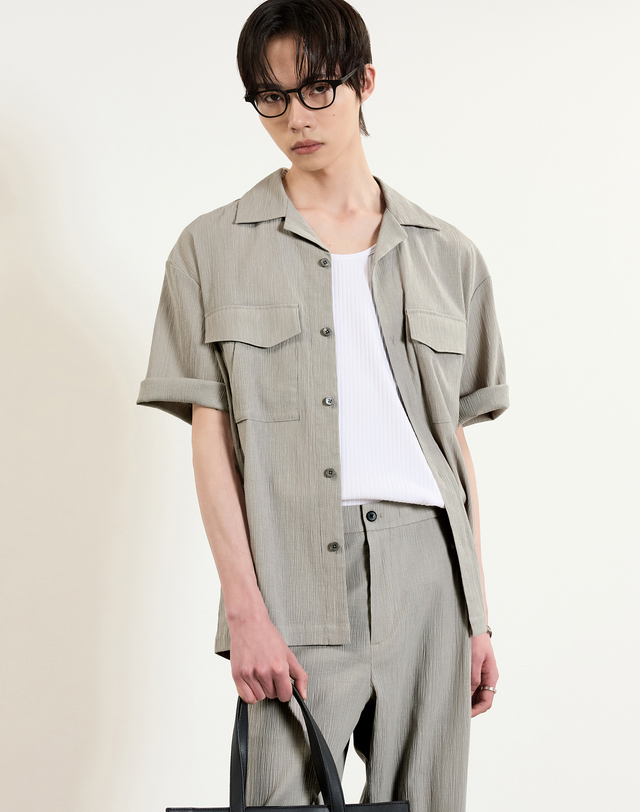 티엔지티 Seersucker Half-Sleeves Shirts (Light Beige) 베이지 착용컷