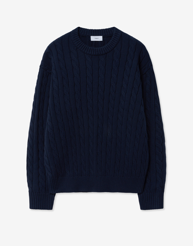 티엔지티 Cable Long Sleeves Knit Top (Navy) 네이비 착용컷