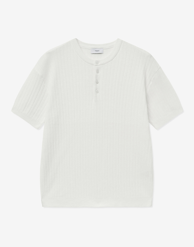 티엔지티 Compact Henley Neck Knit Top (Off White) 미색 착용컷