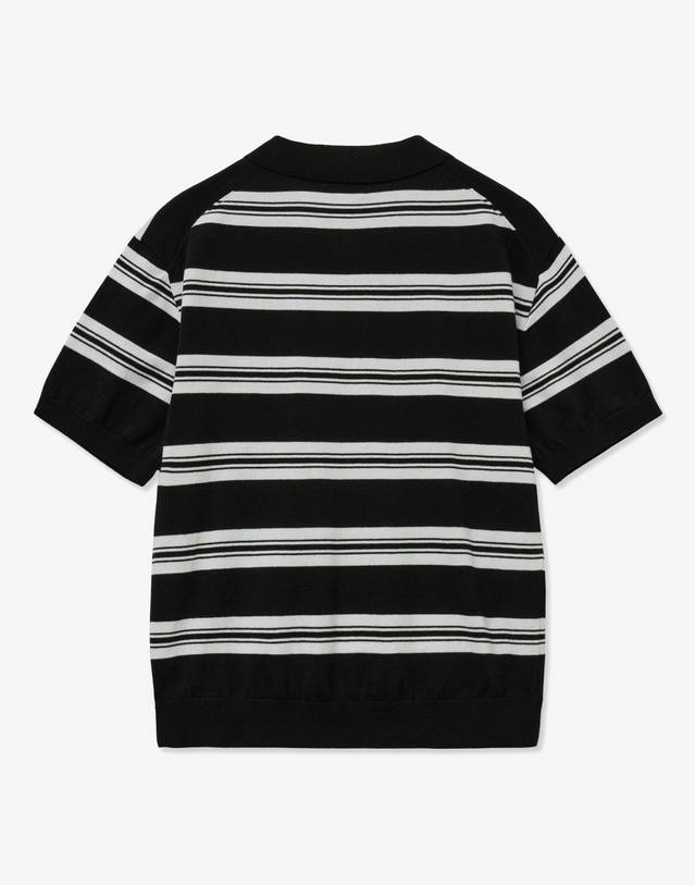 티엔지티 Stripe Polo Kint Top (Black) 블랙 착용컷