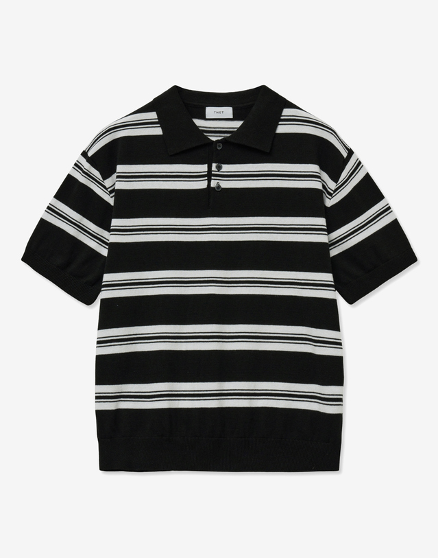 티엔지티 Stripe Polo Kint Top (Black) 블랙 착용컷