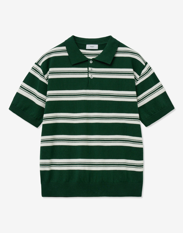 티엔지티 Stripe Polo Kint Top (Green) 초록 착용컷