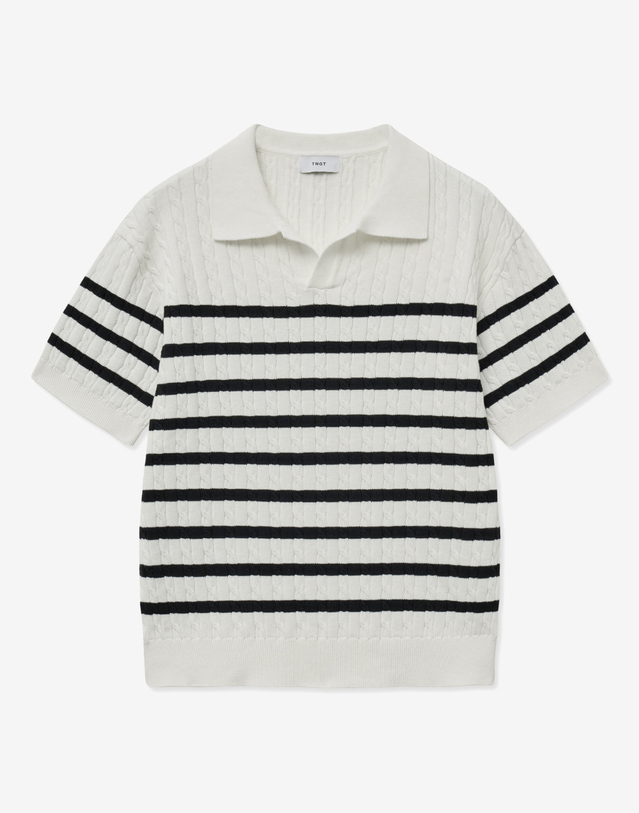 티엔지티 Stripe Cable Knit Top (Ivory) 아이보리 착용컷