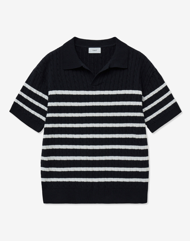 티엔지티 Stripe Cable Knit Top (Navy) 네이비 착용컷