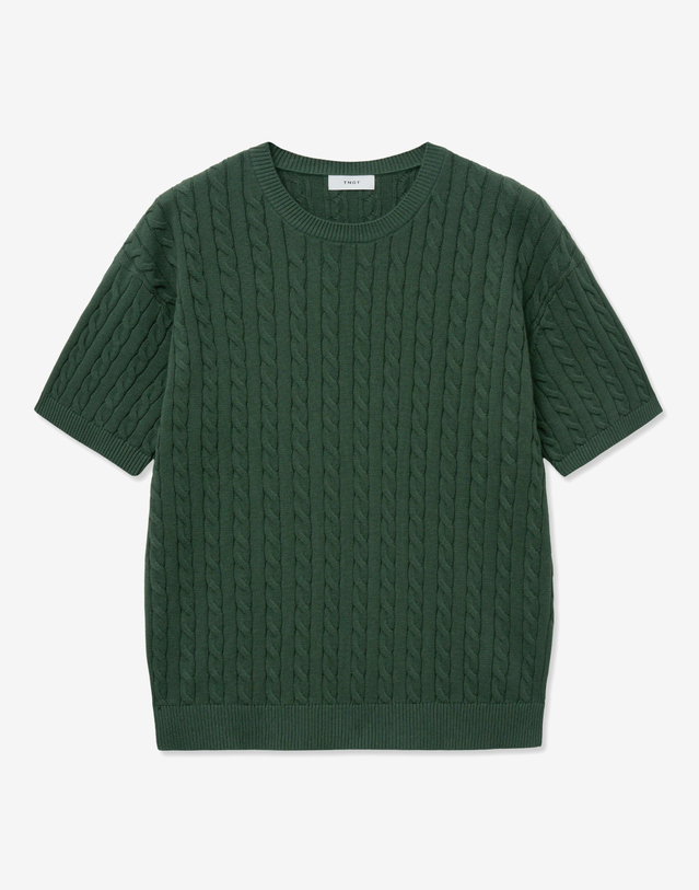 티엔지티 Essential Cable Knit Top (Green) 초록 착용컷