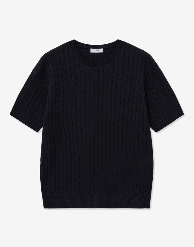 티엔지티 Essential Cable Knit Top (Navy) 네이비 착용컷