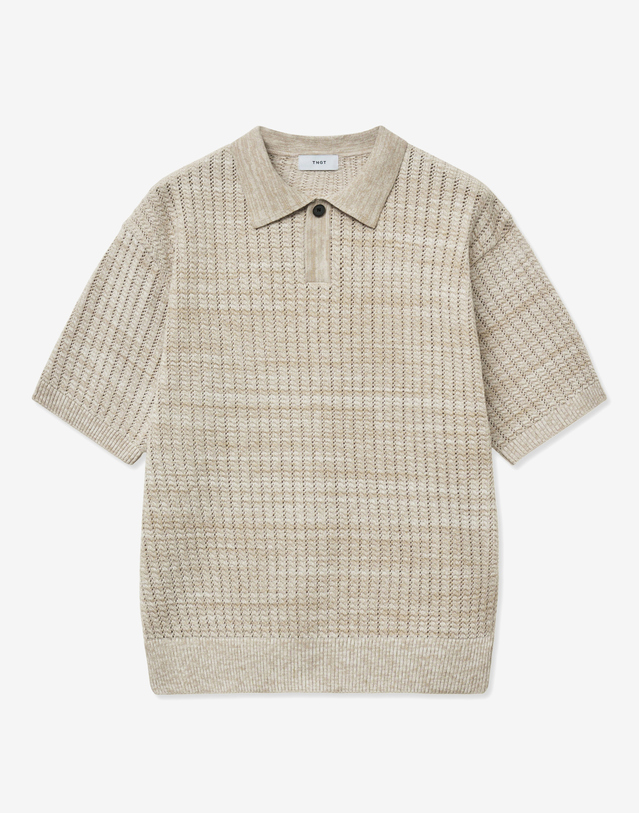 티엔지티 Crochet Polo Knit Top (Melange Beige) 베이지 착용컷