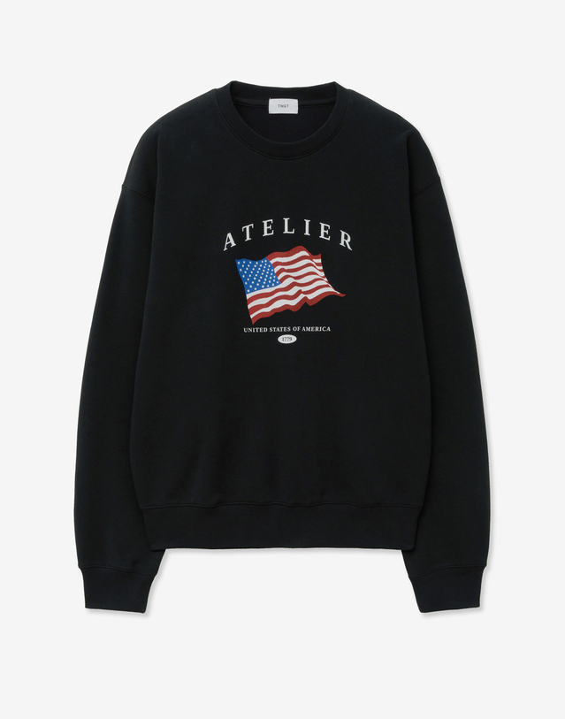 티엔지티 Americanflag Sweatshirt (Black) 블랙 착용컷