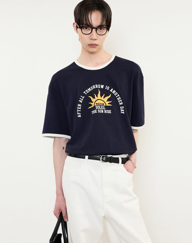 티엔지티 Soleil Ringer T-Shirt (Navy) 네이비 착용컷