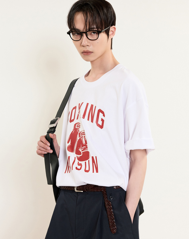 티엔지티 Boxing Graphic T-Shirt (White) 흰색 착용컷