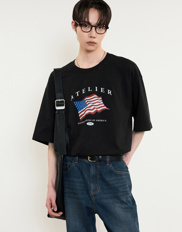 티엔지티 Americanflag T-Shirt (Black) 블랙 착용컷