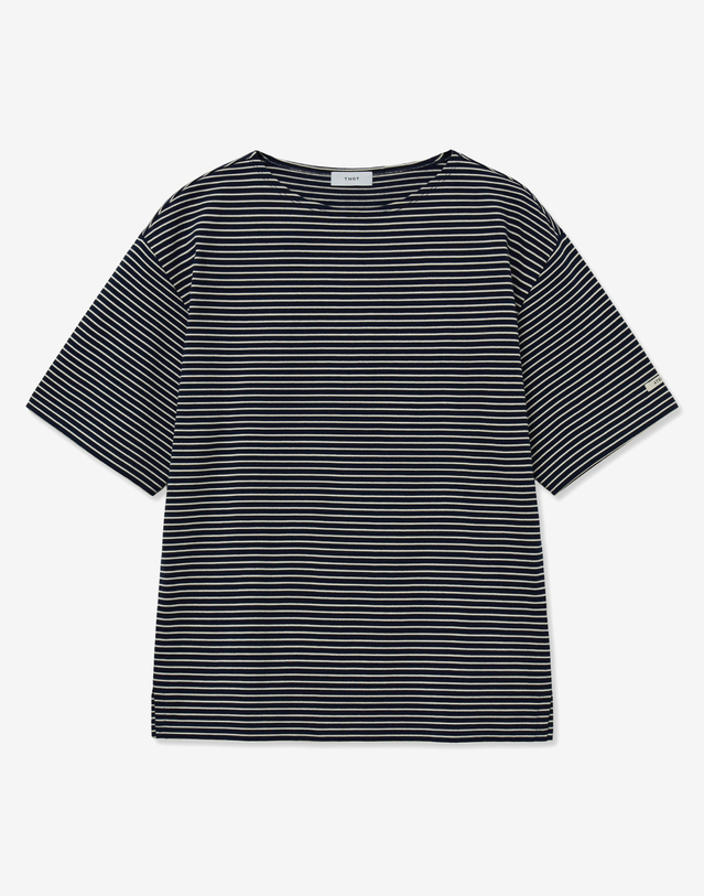 티엔지티 Stripe Boat Neck T-Shirt (Navy) 네이비 착용컷