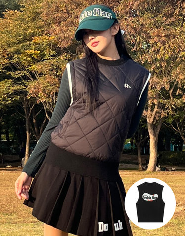 블랙 여성 후면 그래픽 패딩 조끼