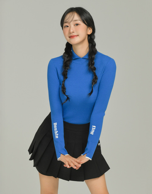 [인기급상승][Layering] 블루 여성 컬러팁 긴팔 골지니트