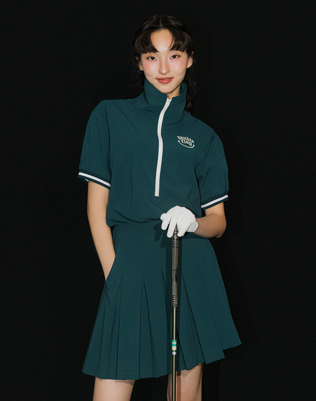 더블플래그 여성 [BEST][여신핏] 다크그린 여성 2 IN 1 DRY 터치 반팔 원피스 진한 초록 착용컷