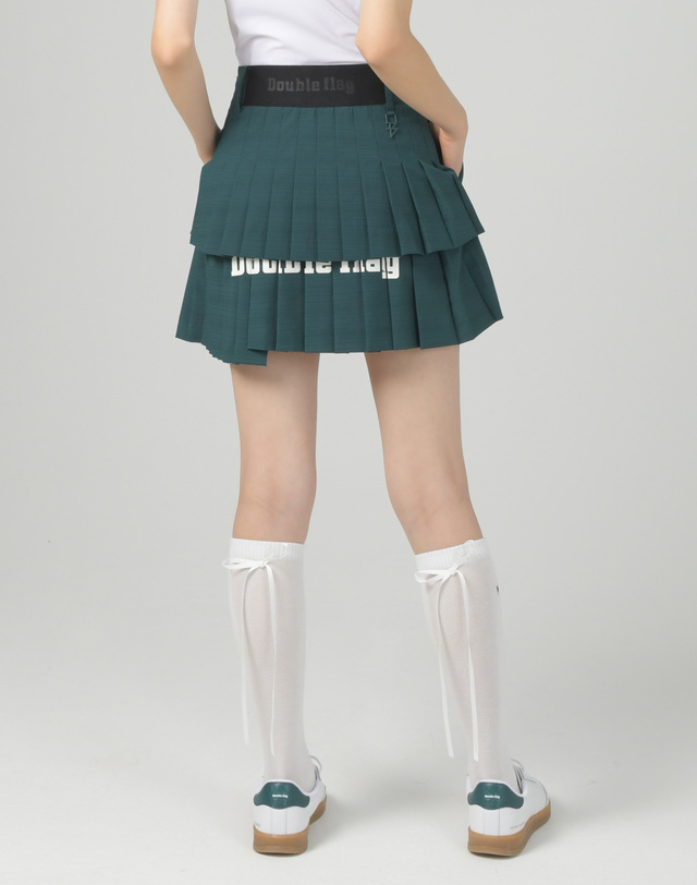 더블플래그 여성 [AIR Cool] 다크그린 여성 펀칭 포인트 반전 플리츠 스커트 진한 초록 착용컷