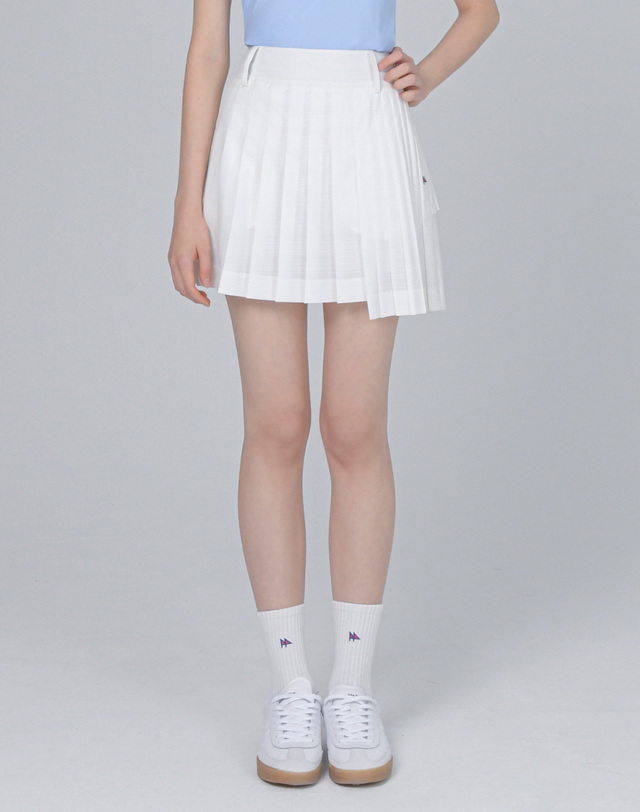 더블플래그 여성 [AIR Cool] 아이보리 여성 펀칭 포인트 반전 플리츠 스커트 착용컷