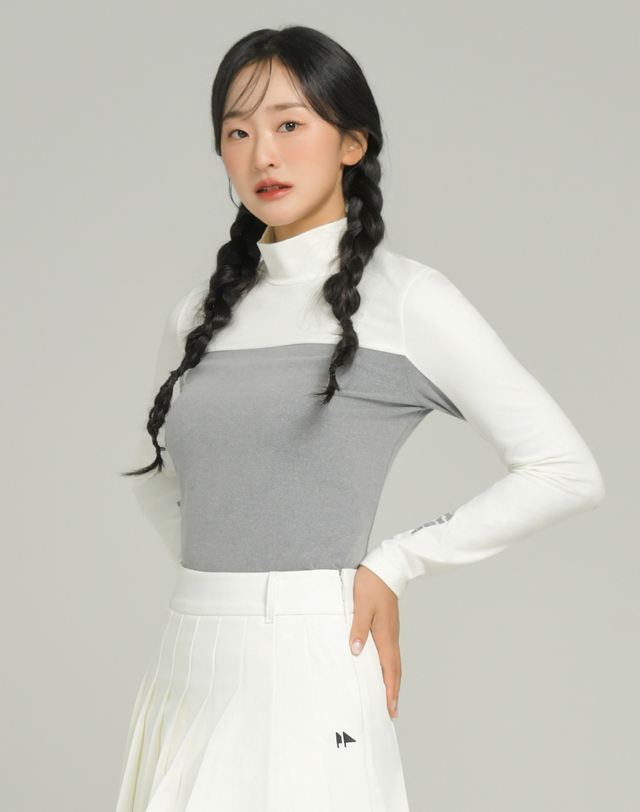 더블플래그 여성 아이보리 여성 반전포인트 하이넥 기모 이너 착용컷