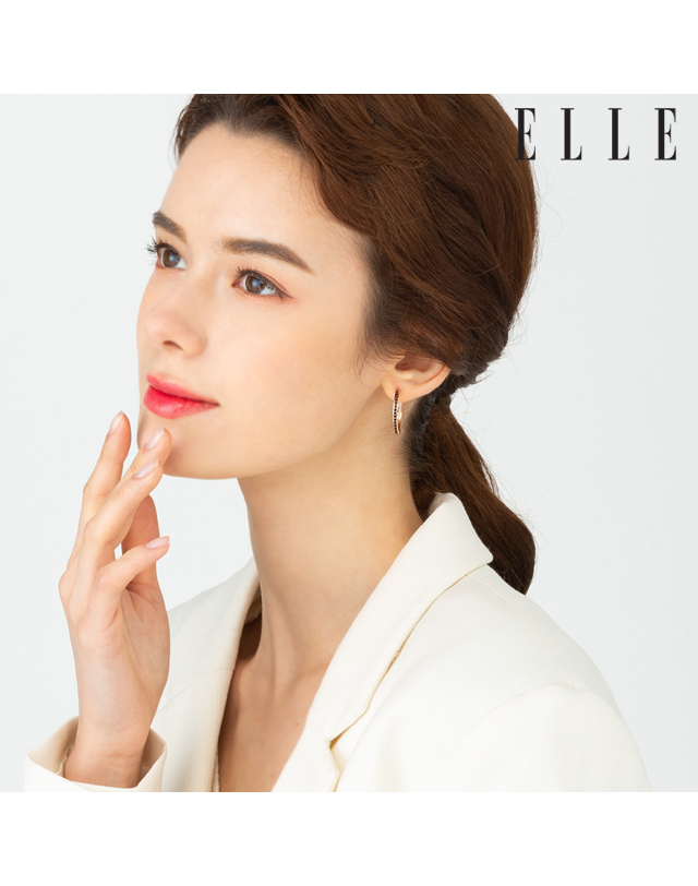 엘르 주얼리 14K 블랙 원터치 귀걸이 (gold pin) ELGPEE296 착용컷