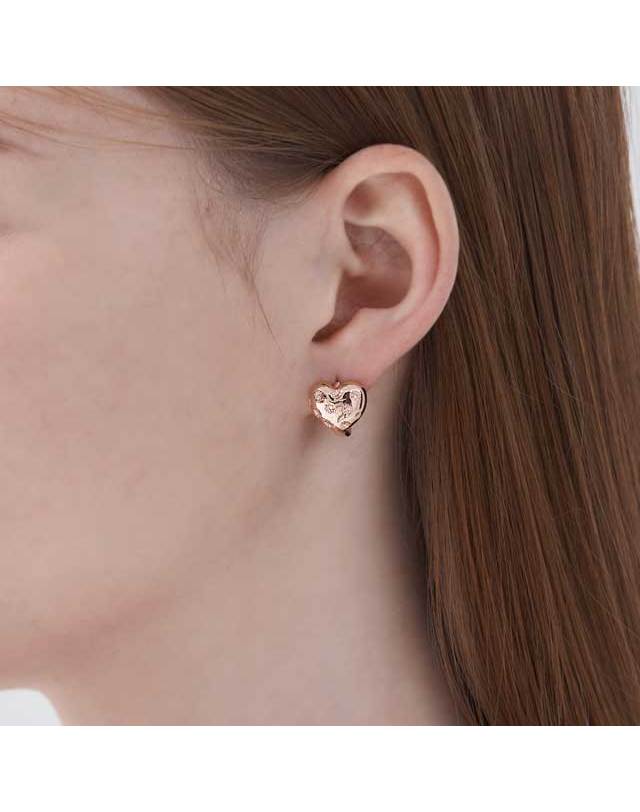 끄란느 14K Goldpin 볼룸 하트 조각큐빅 원터치 귀걸이 C24EGP212 착용컷