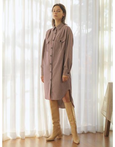 CHECK SHIRT ONE-PIECE_BRICK