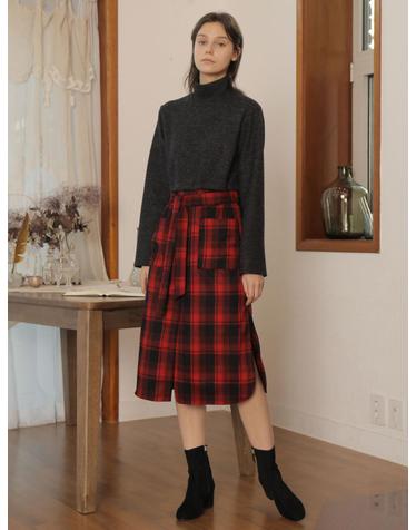 CHECK LAYERED TURTLENECK ONE-PIECE_GRAY