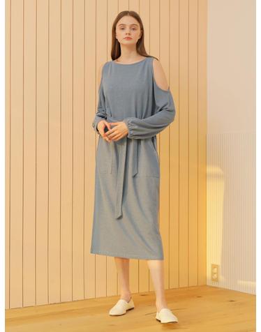 LINEN JERSEY OPEN SHOULDER ONE-PIECE_BLUE