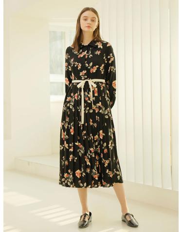 FLORAL PLEATS ONE-PIECE_BLACK