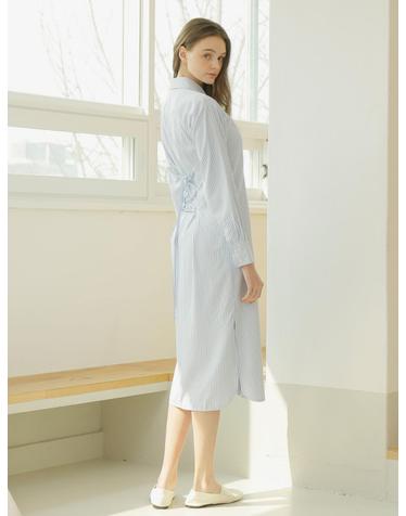 STRIPE LACE UP SHIRT ONE-PIECE_BLUE