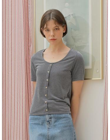 CHECK BUTTON T-SHIRT_NAVY