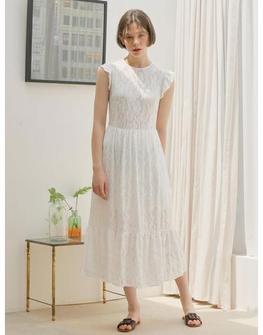 LACE SHIRRING ONE-PIECE_WHITE