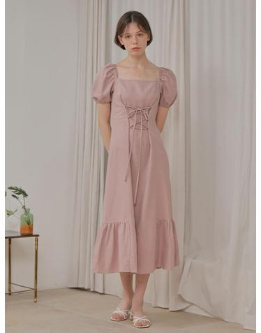LINEN LACE UP ONE-PIECE_PINK