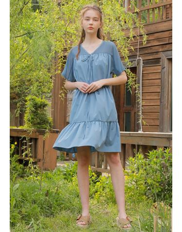 SHOULDER CHIFFON ONE-PIECE_BLUE