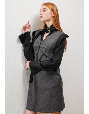 CHECK SLEEVELESS ONEPIECE_GRAY