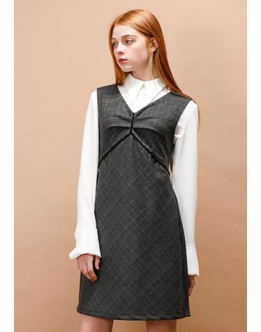 CHECK SLEEVELESS ONEPIECE_BROWN