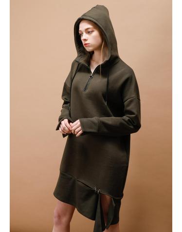 와드로브 UNBALANCE RING POINT HOOD ONEPIECE_KHAKI