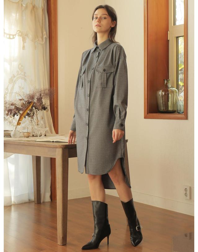 와드로브 CHECK SHIRT ONE-PIECE_GRAY 착용컷