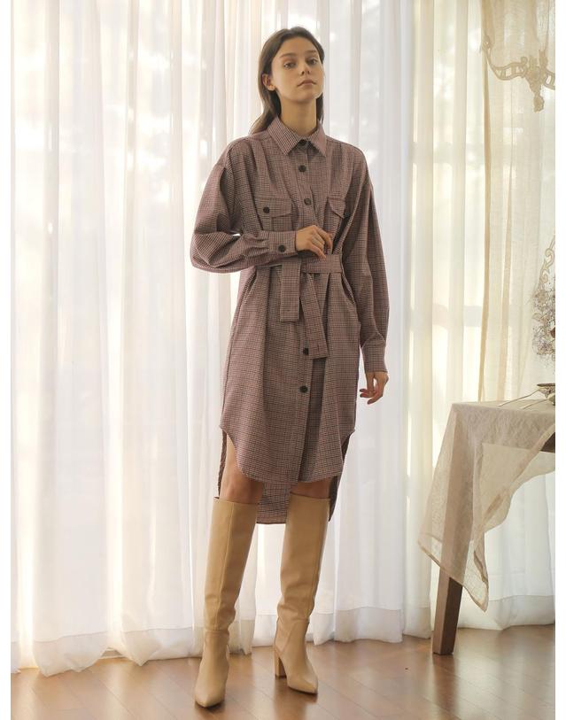 와드로브 CHECK SHIRT ONE-PIECE_BRICK 착용컷