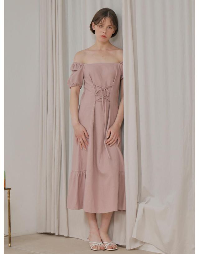 와드로브 LINEN LACE UP ONE-PIECE_PINK 착용컷