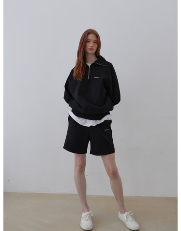 [SET] 하프 집업 스웨트셔츠 + 트레이닝 숏팬츠 블랙