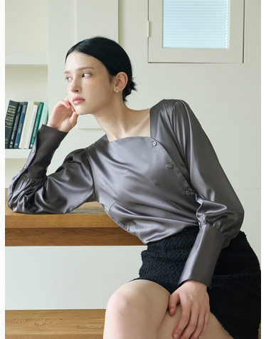 사틴 언발 라운드 셔츠 챠콜 [T43]