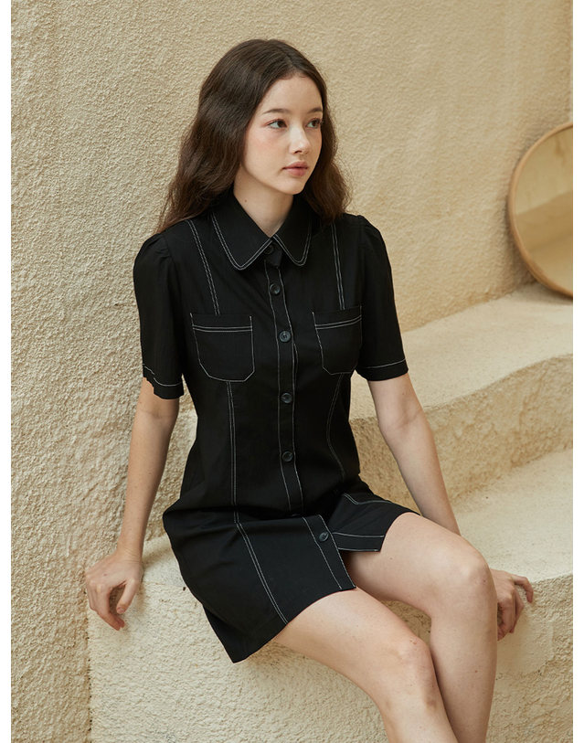 바이바이섭 스티치 하프 미니 원피스 블랙 [T42] 착용컷