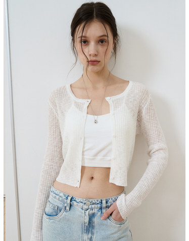 시스루 크롭 가디건 화이트 [T52]