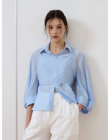 (2piece) 뷔스티에 레이어드 블라우스 스카이블루 [T52]
