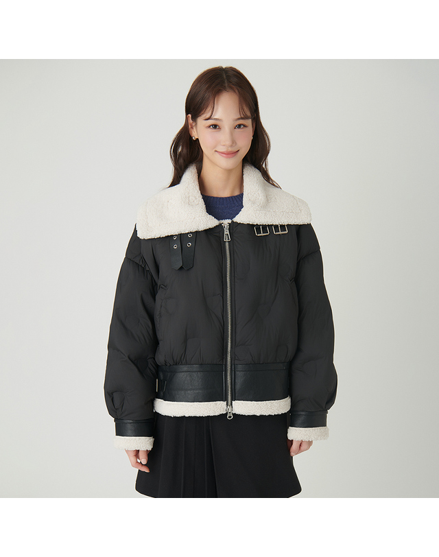 샤틴 빅 카라 덕 다운 패딩 O244T852 착용컷