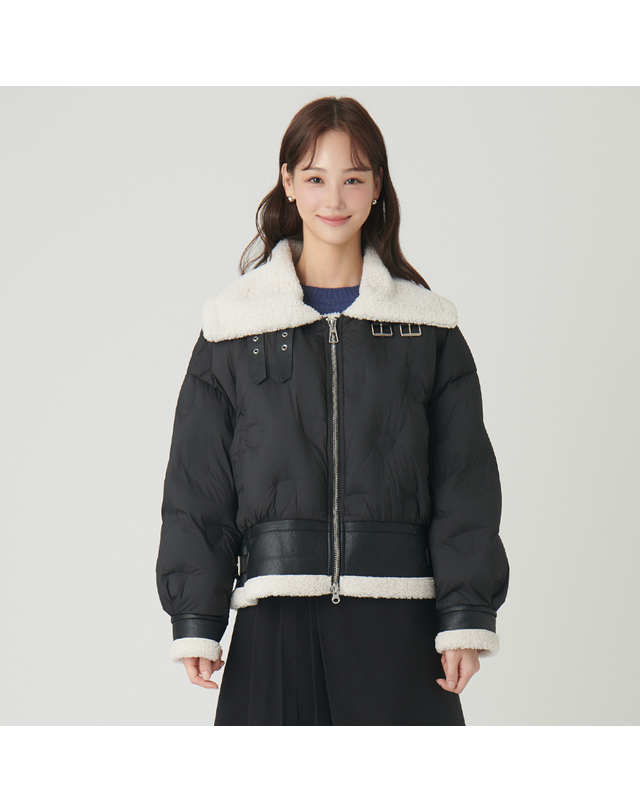 샤틴 빅 카라 덕 다운 패딩 O244T852 착용컷