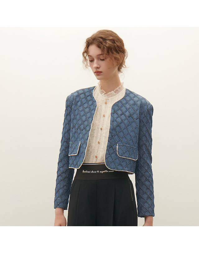 샤틴 진주장식 데님 자켓 S253B151 착용컷