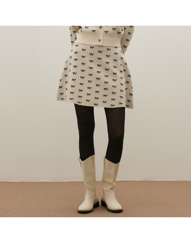 샤틴 리본 자카드 니트 스커트 O254T930 착용컷