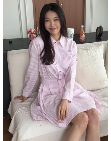 스트라이프 포켓 셔츠 원피스_2컬러 S261T654