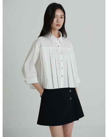 레이스 카라 플리츠 블라우스 S262M252
